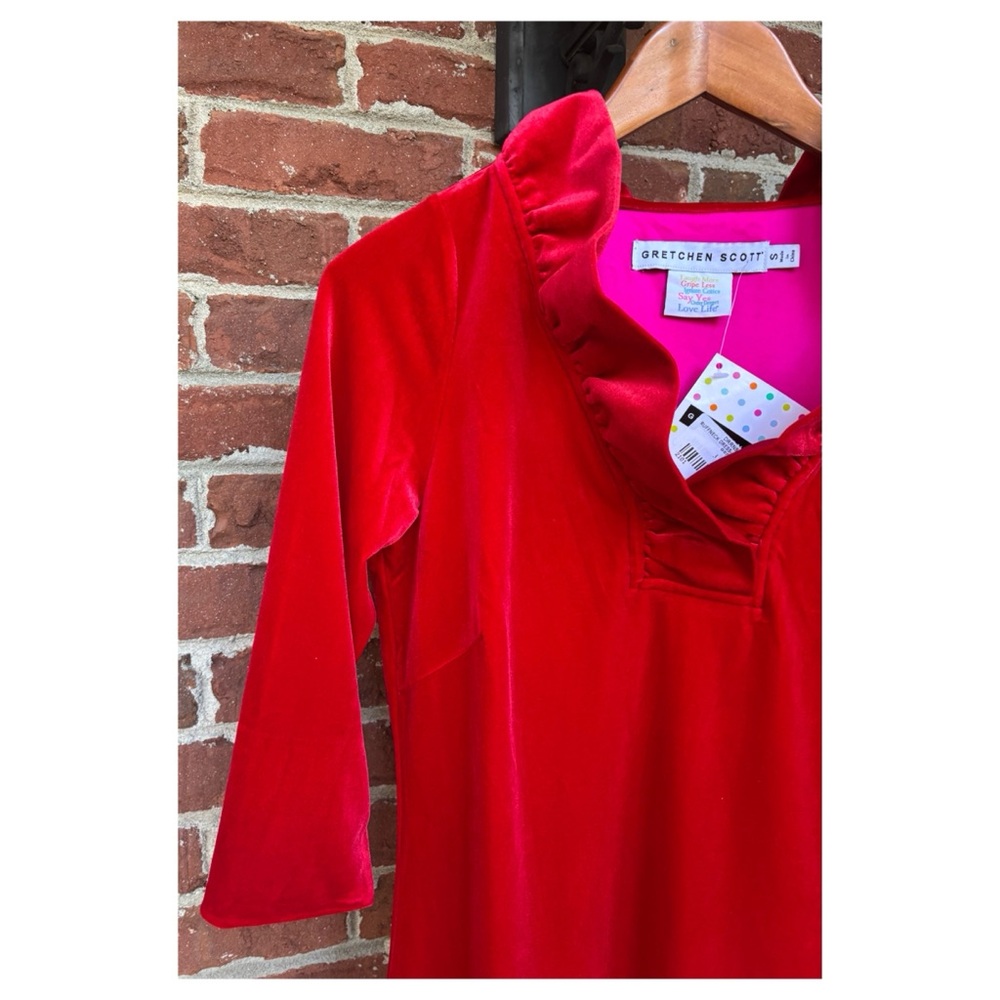 NWT Gretchen Scott Designs RuffNeck Silky Velvet Dress in Red Size Small - Picture 8 of 13